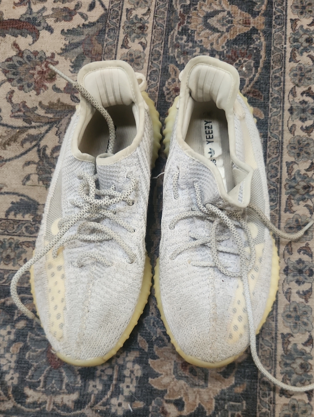 Yeezy  Cream/Yellow Knit Lace-Up Sneakers 9.5 Men